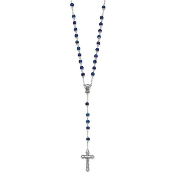 Set of 3 Silver-tone Green, Blue and Pink Marbled Bead Rosary Set religious gift - Picture 4 of 4